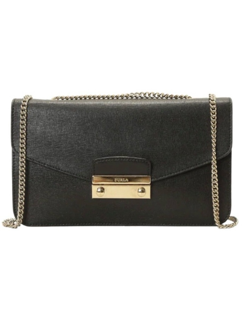 Furla Black Leather Crossbody with Gold Hardware